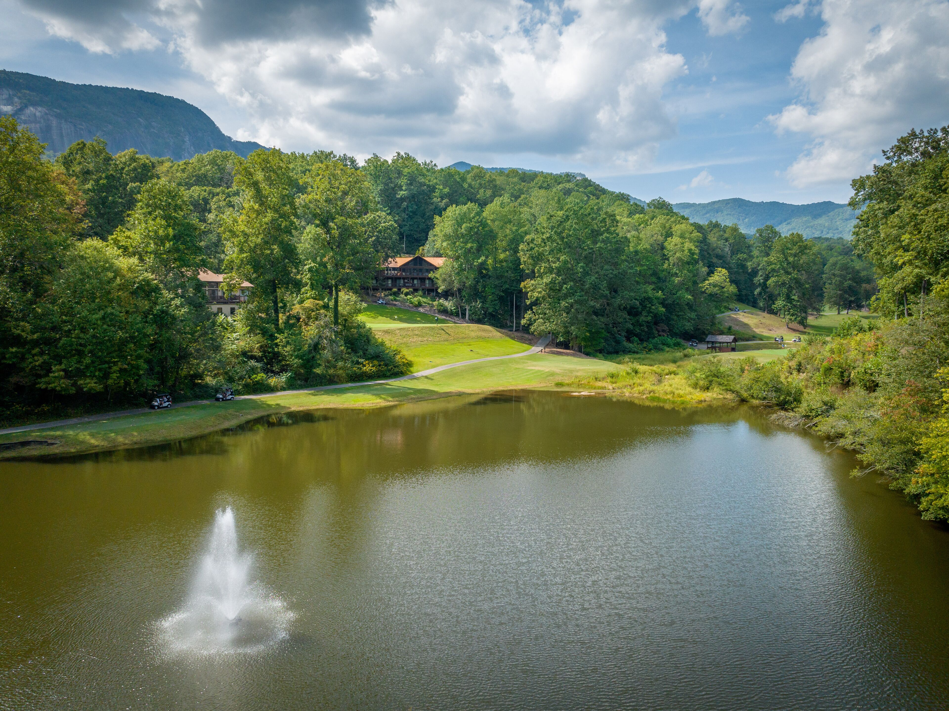 Inside Resort, golf course/pond, amenities included, fountain