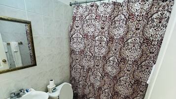 Eco-friendly toiletries, hair dryer, towels, soap
