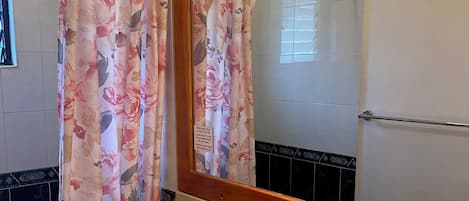 Shower, towels, toilet paper