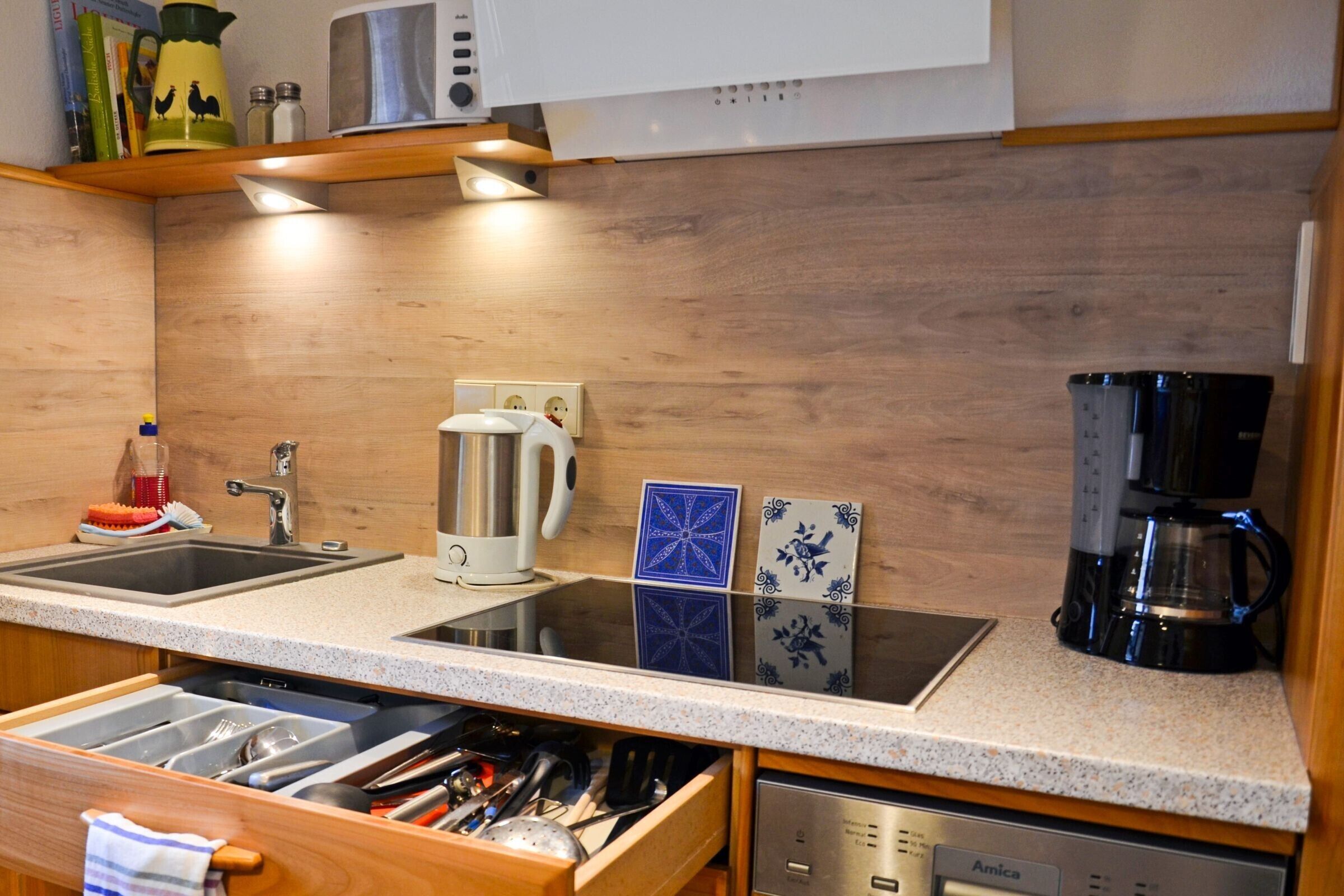 Kühlschrank, Mikrowelle, Herdplatte, Geschirrspüler