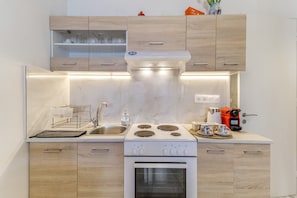 A modern kitchen with a built-in stove, oven, and a sink. - Holiday Home 'Elia Perigiali Lefkada' with Sea View, Wi-Fi and Air Conditioning (Lefkada)
