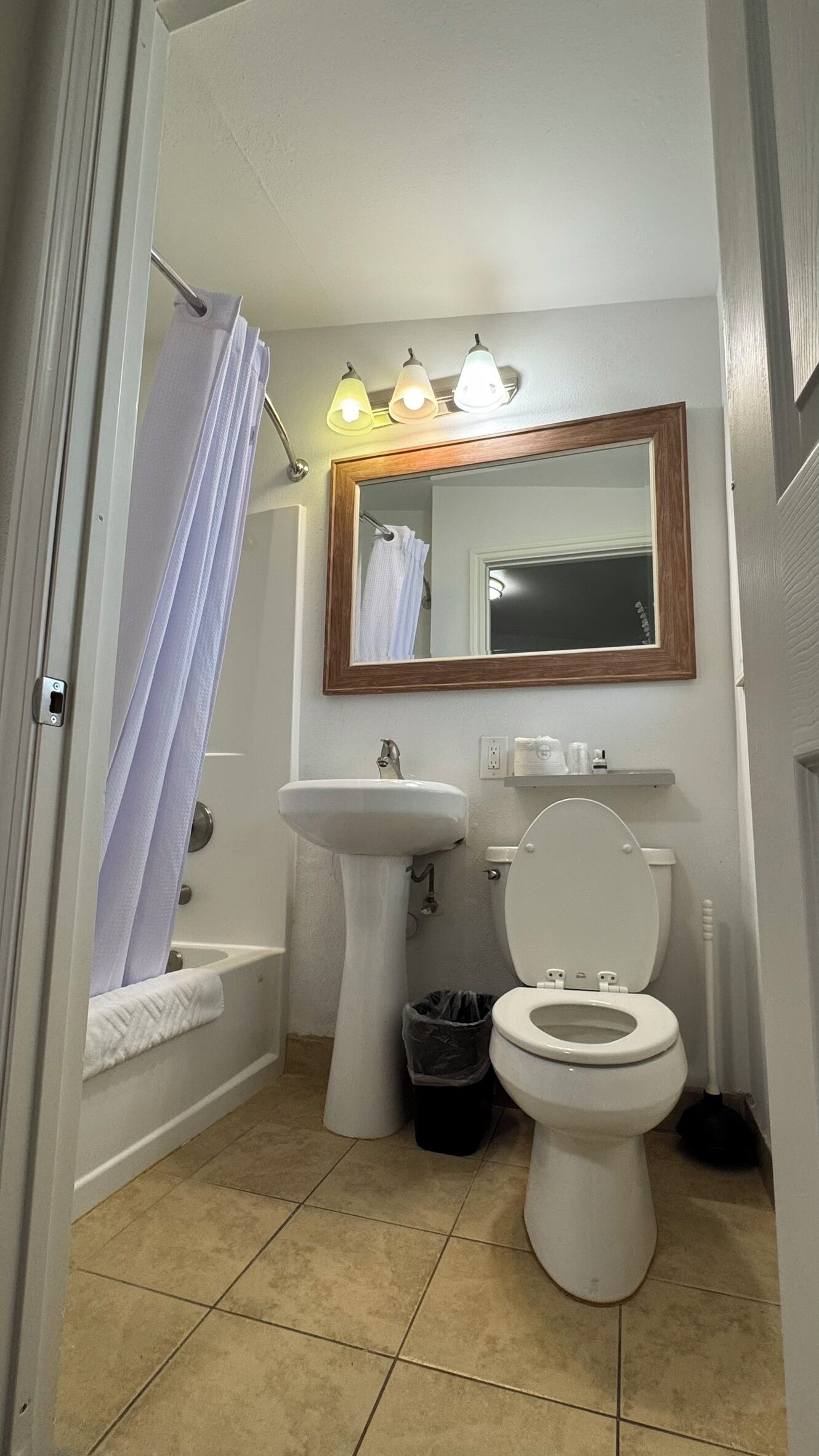 Un baño con inodoro, lavamanos y espejo.