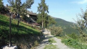 A rural pathway leading to a house with a stone foundation, surrounded by greenery and trees. - Agriturismo il Runch (Viu)