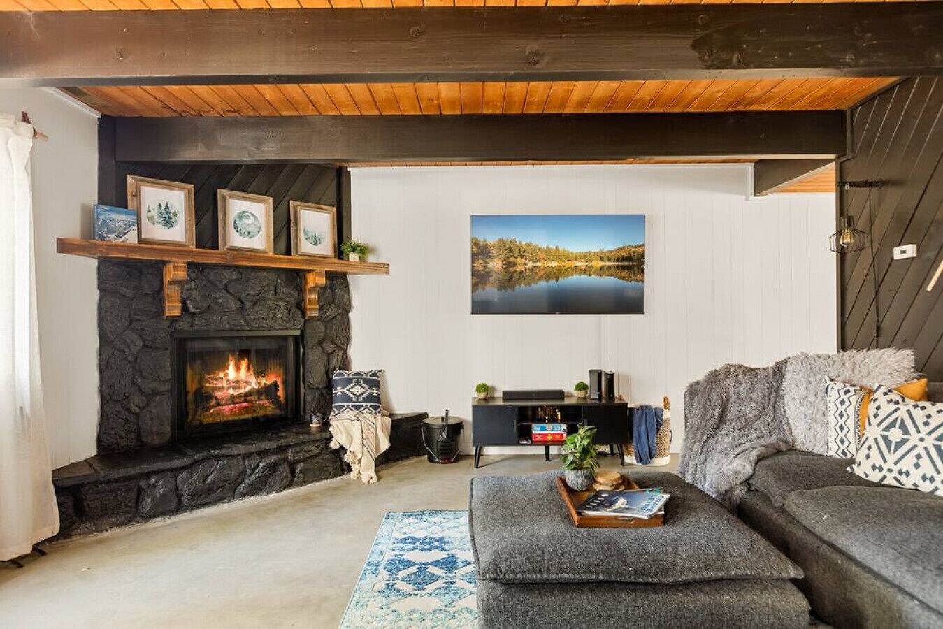 Smart TV, fireplace, computer monitors