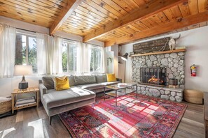 Smart-TV, Kamin, Bücher, Arbeitsbereiche