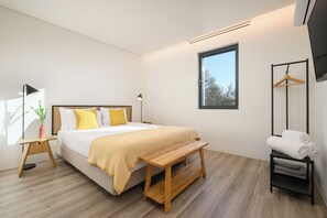 Desk, laptop workspace, blackout curtains, free WiFi