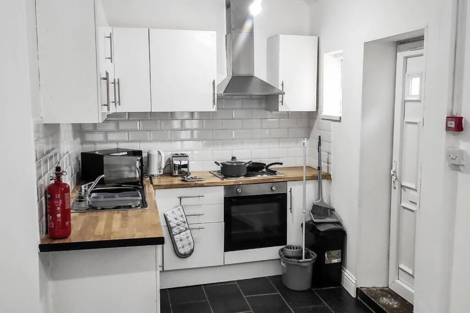 Fridge, microwave, oven, electric kettle