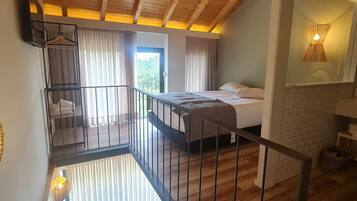 1 bedroom, desk, iron/ironing board, travel cot