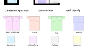 A 2-bedroom apartment layout with a lobby, en-suite bathroom, kitchen, and entrance hall. - Apartment 2 (York)