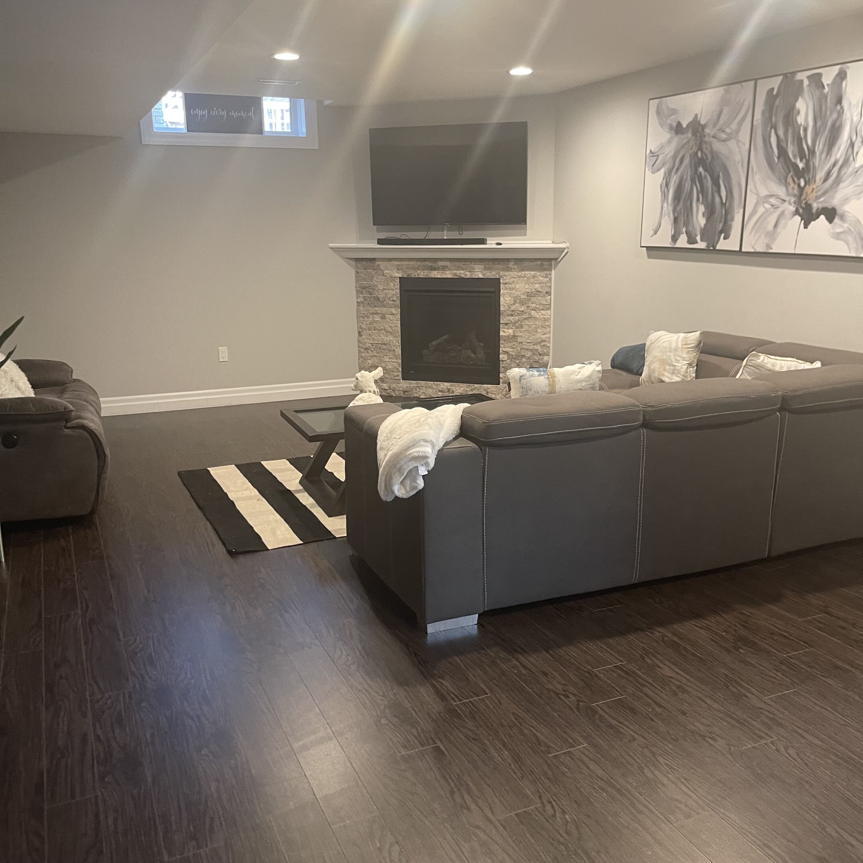 Una Smart TV, una chimenea, videojuegos, libros