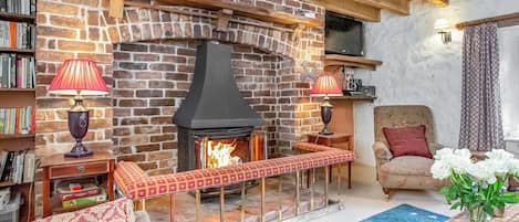 Televisión y chimenea