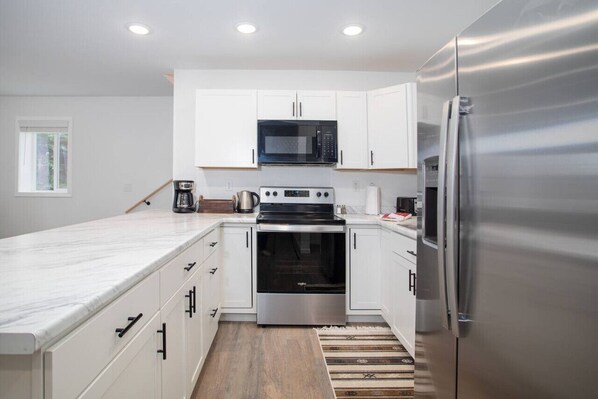 Fridge, microwave, oven, toaster