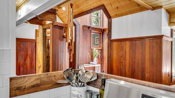 Kitchen pass-through with wood accents