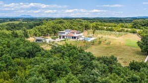 A modern house surrounded by lush greenery and a large lawn. - Luxurious home in Svetvincenat (Svetvincenat)