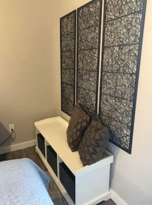 1 bedroom, desk, iron/ironing board, travel crib