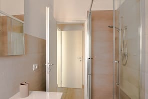 Shower, hair dryer, bidet, towels