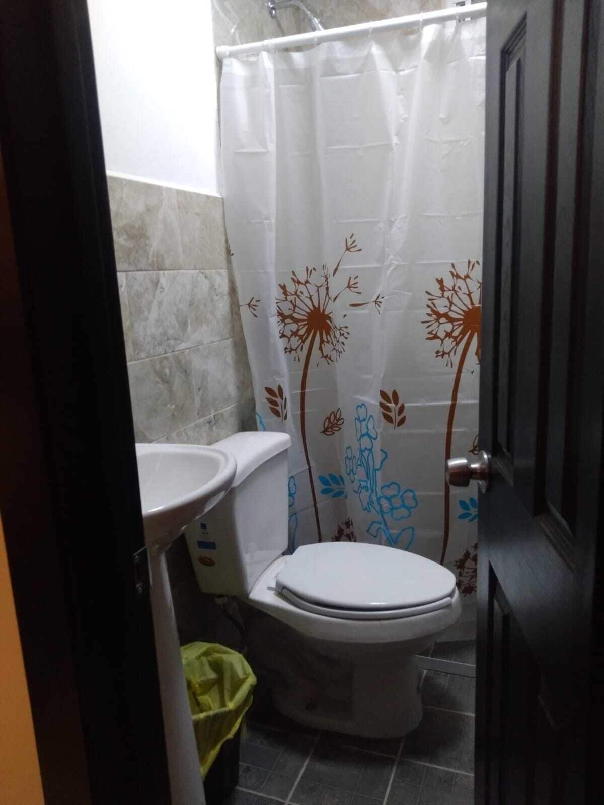 Shower, towels, soap, toilet paper