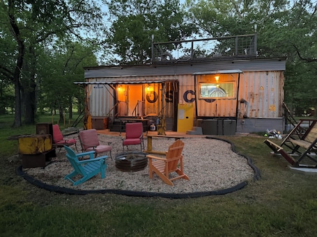 Property grounds. Spaceship Cabin with rooftop deck.