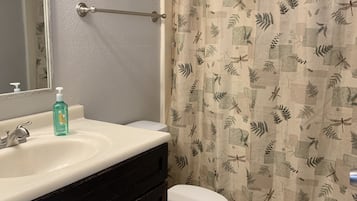 Sèche-cheveux, serviettes fournies, savon, shampoing