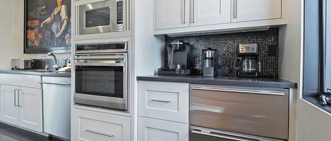 Fridge, microwave, oven, dishwasher