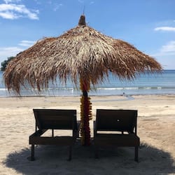 Private beach, sun loungers, beach volleyball