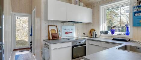 Fridge, oven, dishwasher, cookware/dishes/utensils