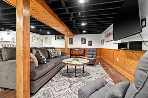 Smart TV, fireplace, video games