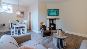 TV, fireplace