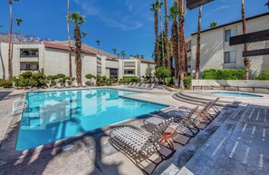 Outdoor pool, a heated pool - Classis Biltmore condo. (Palm Springs)