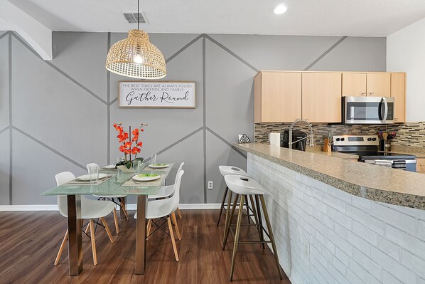 Fridge, microwave, oven, dishwasher