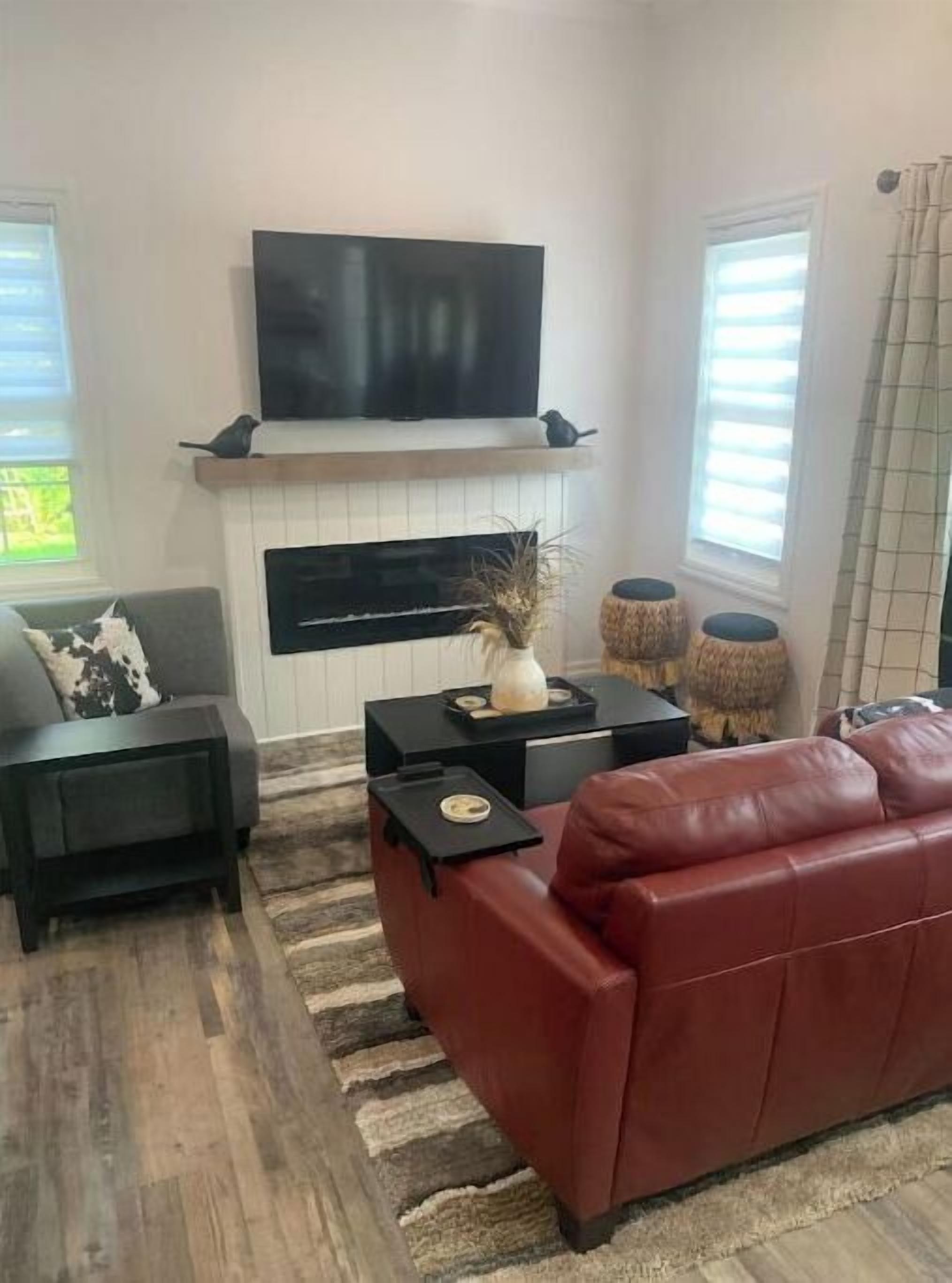 Älytelevisio, takka, kirjoja, stereot