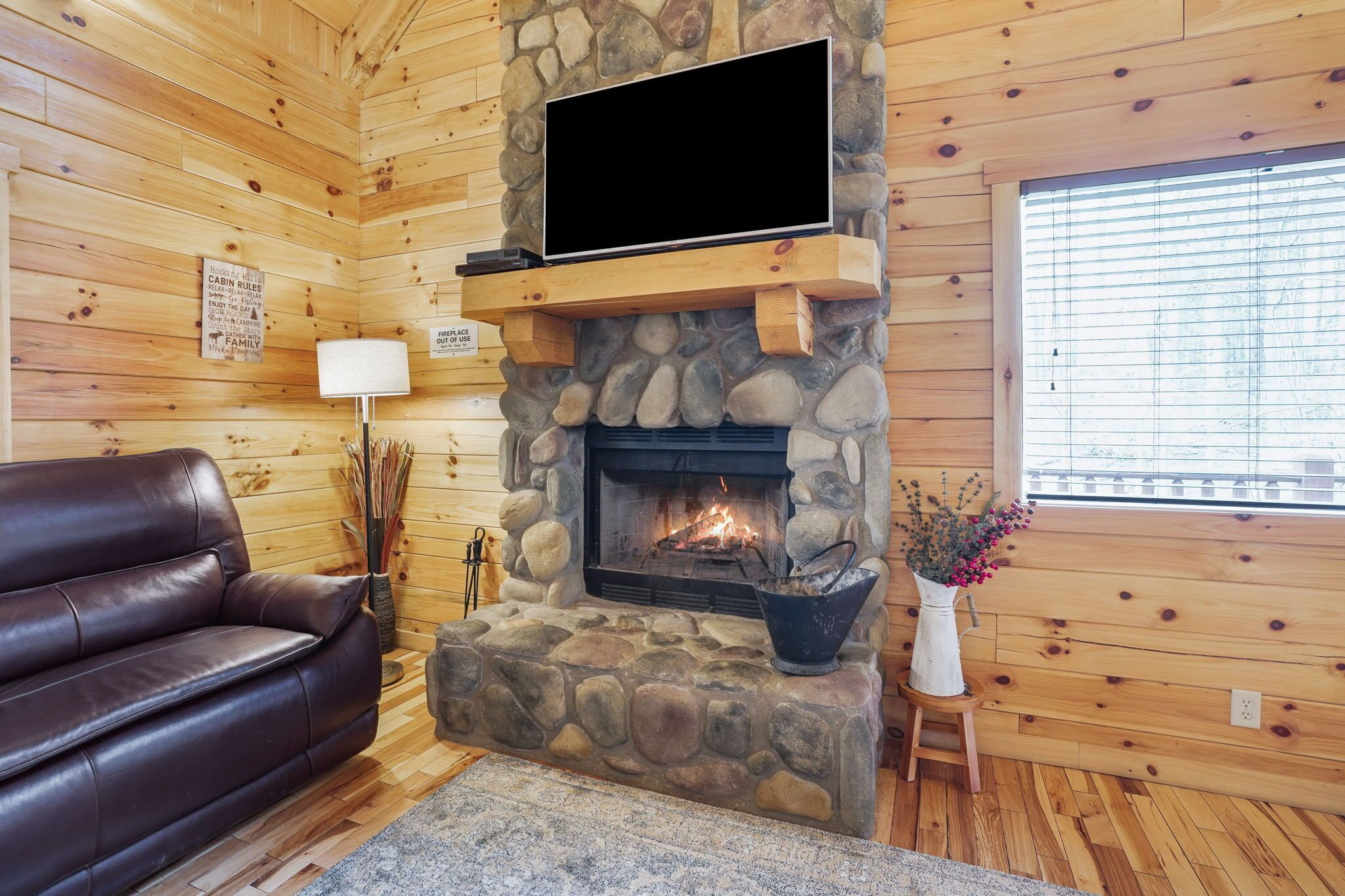 TV, fireplace