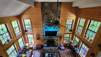 Una televisión, una chimenea