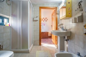 Shower, hair dryer, bidet, towels