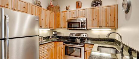 Fridge, microwave, stovetop