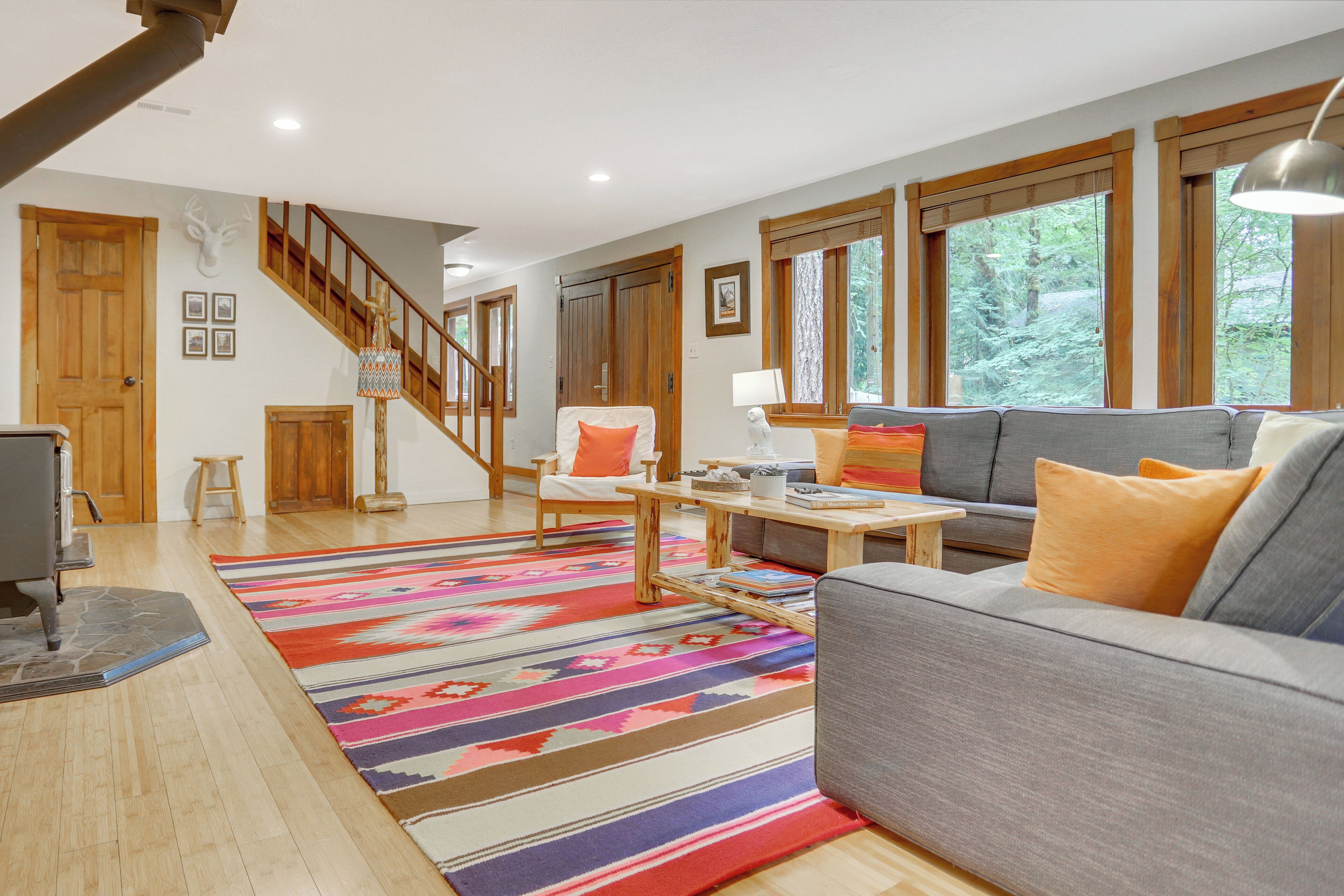 Smart TV, fireplace, DVD player, books