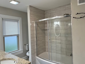 Hair dryer, towels, toilet paper