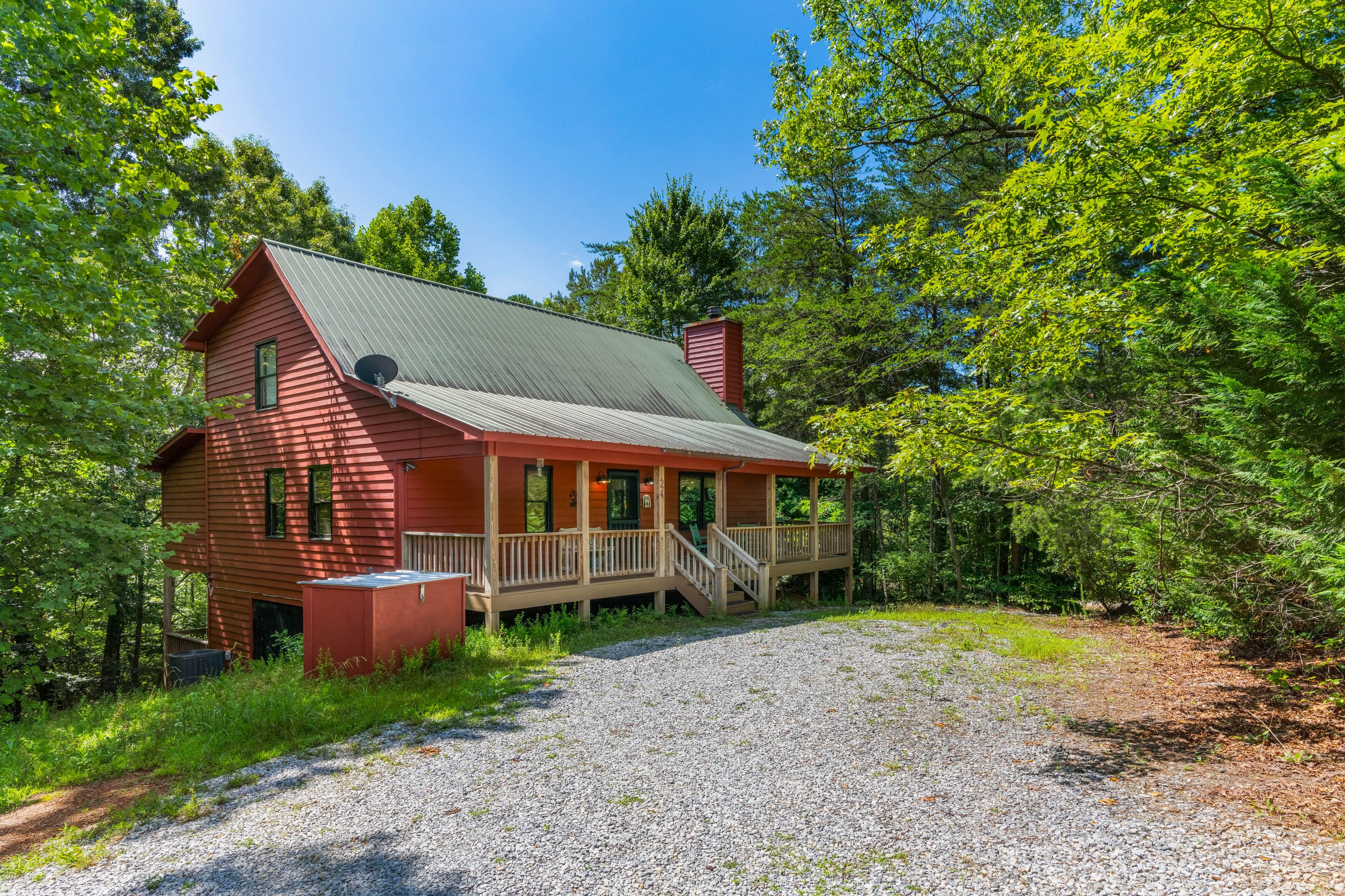 Secluded cabin with game room, wood fireplace, firepit, & great decks