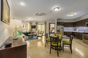 Enjoy meals in the dining area and cook in the fully equipped kitchen.