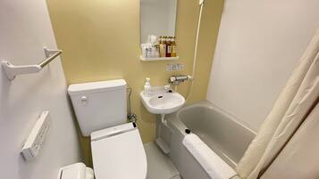 Hair dryer, slippers, bidet, towels