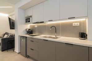 Theatrou Apt 4 - One Bedroom Apartment - Heart of Athens | Private kitchen | Mini-fridge, microwave, espresso maker, coffee/tea maker