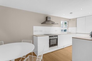 Fridge, oven, dishwasher, coffee/tea maker