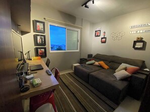 Smart TV, DVD player, books, computer monitors