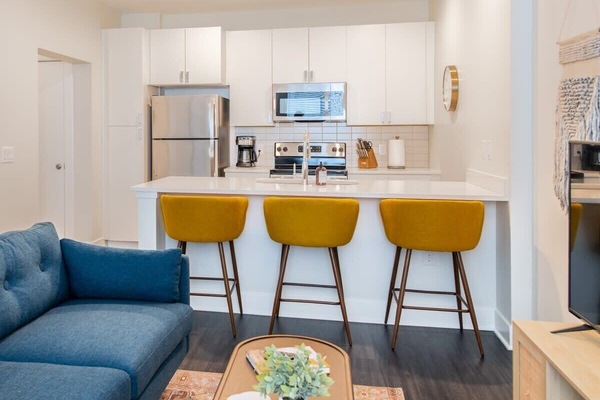 Deluxe Apartment | Private kitchen | Fridge, microwave, oven, stovetop