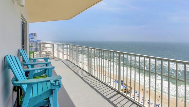 A balcony with a view of the beach and ocean. - Seawind 1604 by Liquid Life (Gulf Shores)