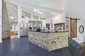 Fridge, microwave, oven, stovetop - Your OASIS Nestled In Wooded River Views, POOL (Manchaca)