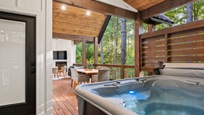 Outdoor dining - Lazy Day Hideaway Cabin | Modern-Boho Retreat (Broken Bow)