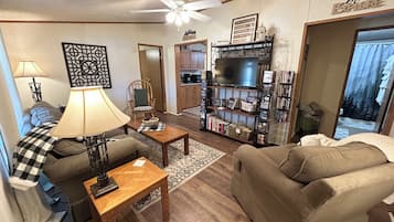 Smart TV, DVD player, books, video library