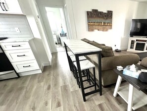 Smart TV, fireplace, video games, DVD player