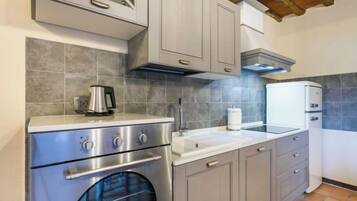 Fridge, oven, dishwasher, cookware/dishes/utensils